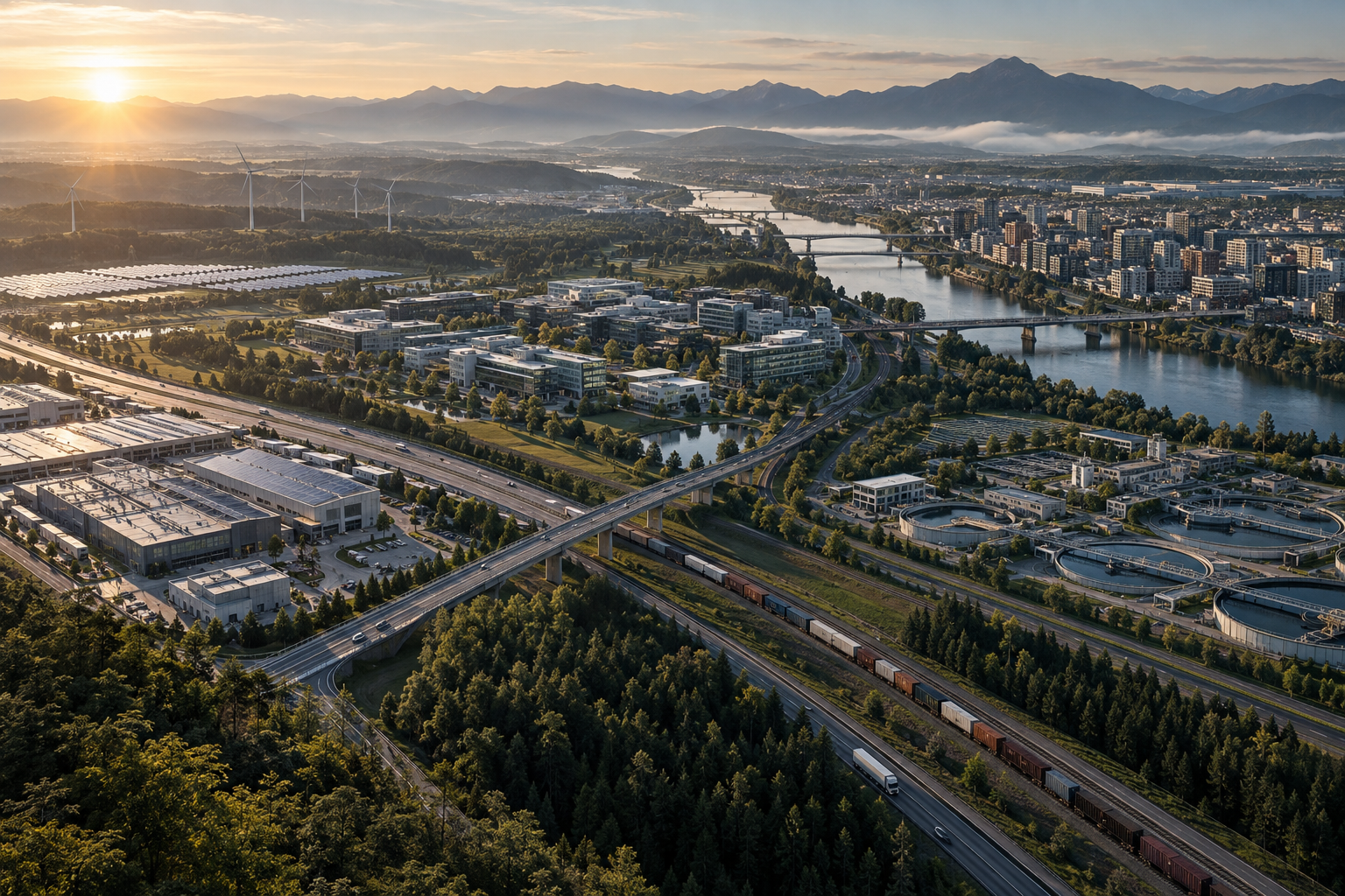 Integrated energy, transport, research, industrial and urban infrastructure across a connected landscape