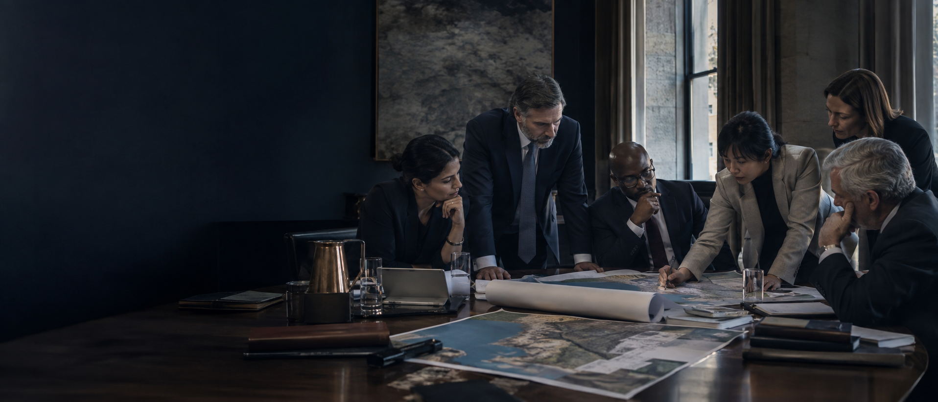 International specialists reviewing infrastructure maps and programme plans