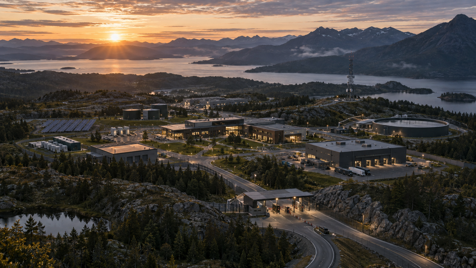 Resilient infrastructure campus integrated into a rugged coastal landscape